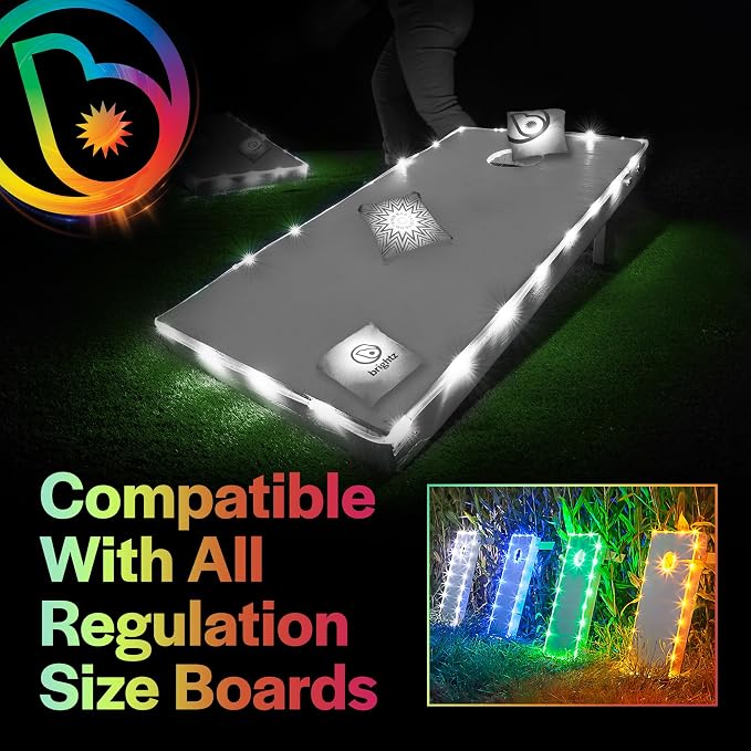 Brightz Cornhole Board Edge Lights with LED Bags - Includes 4-Pack of LED Cornhole Bags + TossBrightz Cornhole Board Edge Lights - The Ultimate Night Time Cornhole Master Set