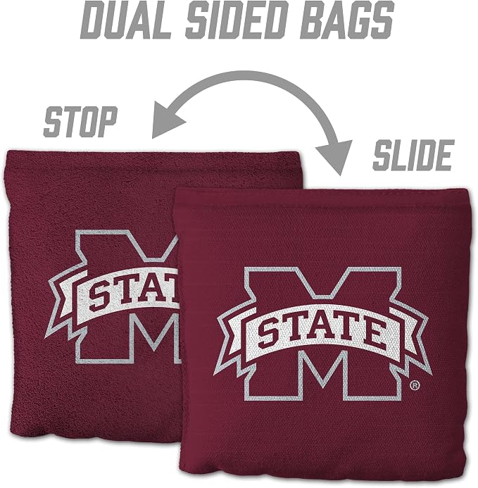 YouTheFan Officially-Licensed NCAA Set of 8 Cornhole Bags - All Weather Dual Sided Slide & Stop - Regulation Size with Carry case