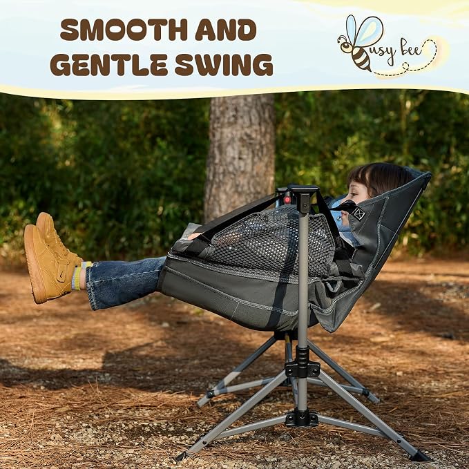 BusyBee Hammock Camping Chairs for Kids, Folding Kids Chair with Stand, Child Camping Gear, Hammock Swing Chair with Cup Holder & Carrying Bag for Outdoor, Lawn, Hiking, Indoor, Supports 125 LBS, Blue