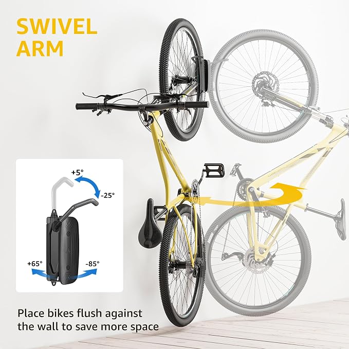 monTEK Swivel Bike Wall Mount - No Heavy Lifting Required, Space-Saving Bike Rack for Garage, Holds Up to 77 lbs