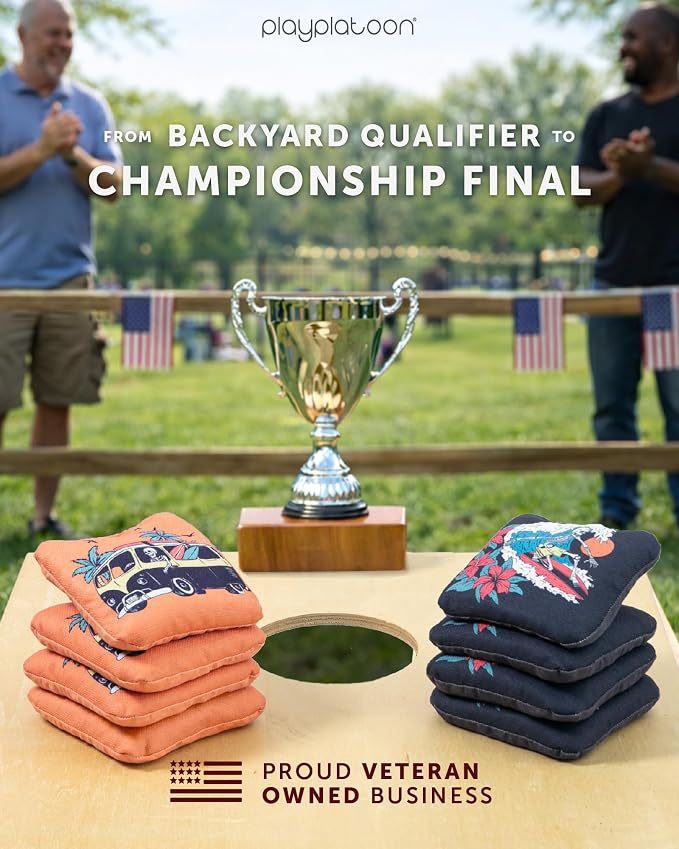 Play Platoon Pro Cornhole Bags Set of 8 - Professional Dual Sided Slick and Sticky Side Competition Corn Hole Bags - Tournament Series