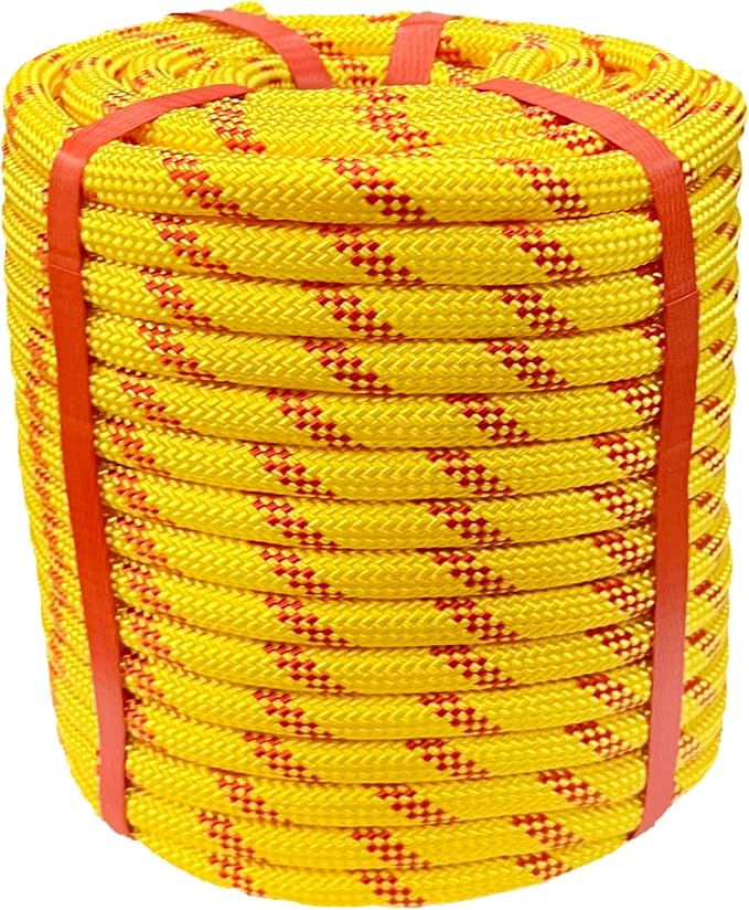 1/2 in x 100 ft Polyester Arborist Rigging Rope, Yellow Braided Tree Climbing Rope 48 Strands for Farm Work and Swinging