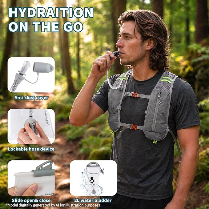 Running Hydration Vest with a 2L Water Bladder, Hydration Pack Lightweight Water Backpack for Running Hiking Cycling Marathon Trail Weekend Bags for Men Women