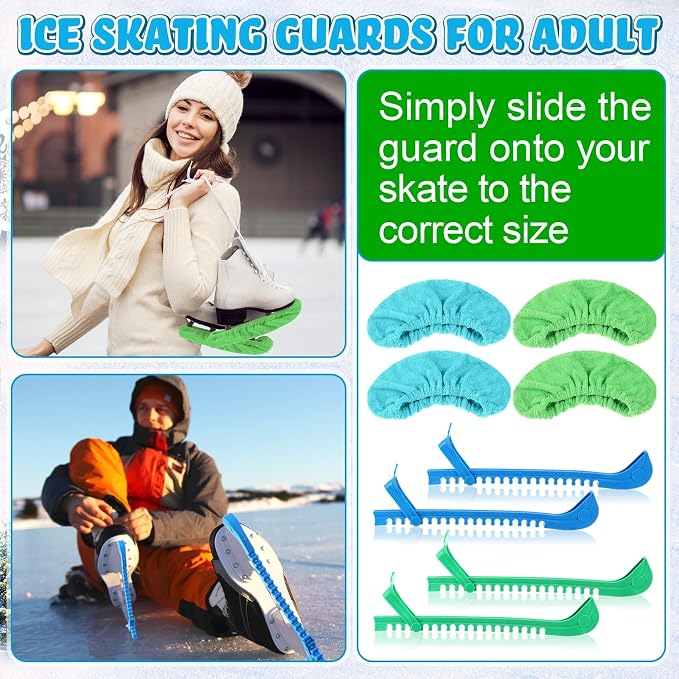 Liliful 8 Pcs Skate Guards Skate Blade Protector Covers Towel Ice Inline Bag Set Ice Guards for Adult Hockey Winter Supply