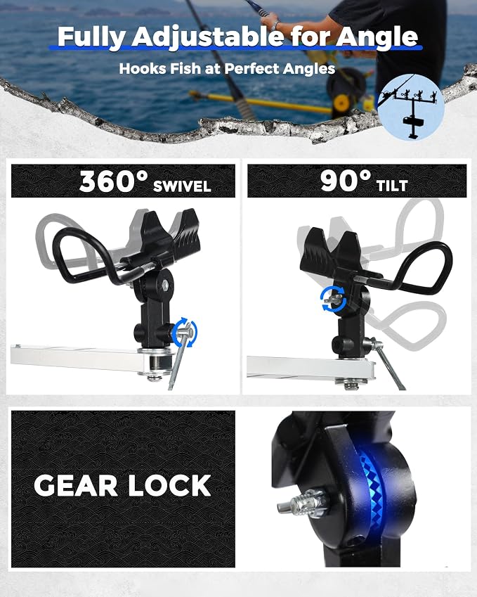 Spider Fishing Rod Holders for Boat, Aluminum Crappie Fishing Pole Mount, Adjustable Height & Angle, Boat Rod Rack for Spider Rigging