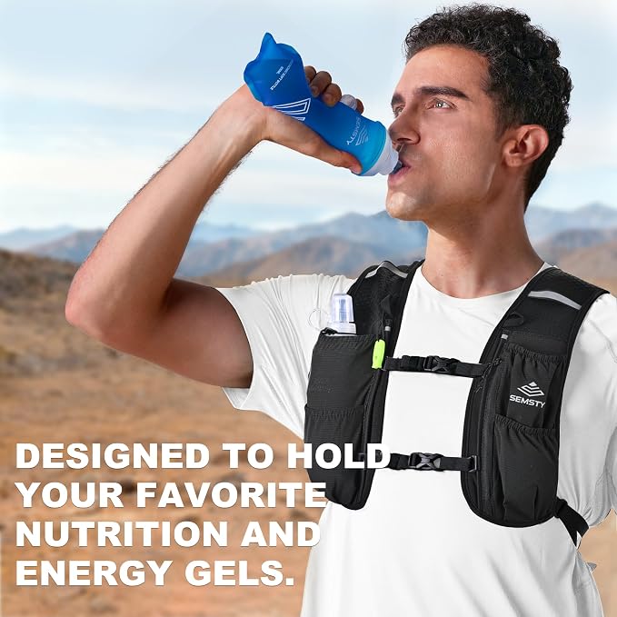 Running Vest for Women Men, 5L Hydration Vest with Dual 500ml Soft Flask, Lightweight Water Backpack, Adjustable Chest Straps Running Hydration Backpack for Running Cycling Hiking