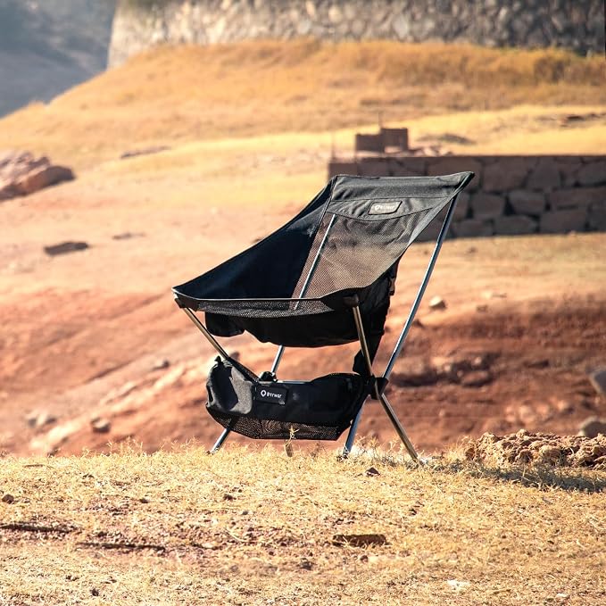 Camping Chair, Lightweight Backpacking Hiking Chair, Compact Portable 220 lbs Capacity, Comfortable Widened Seat Folding Chair (Black)