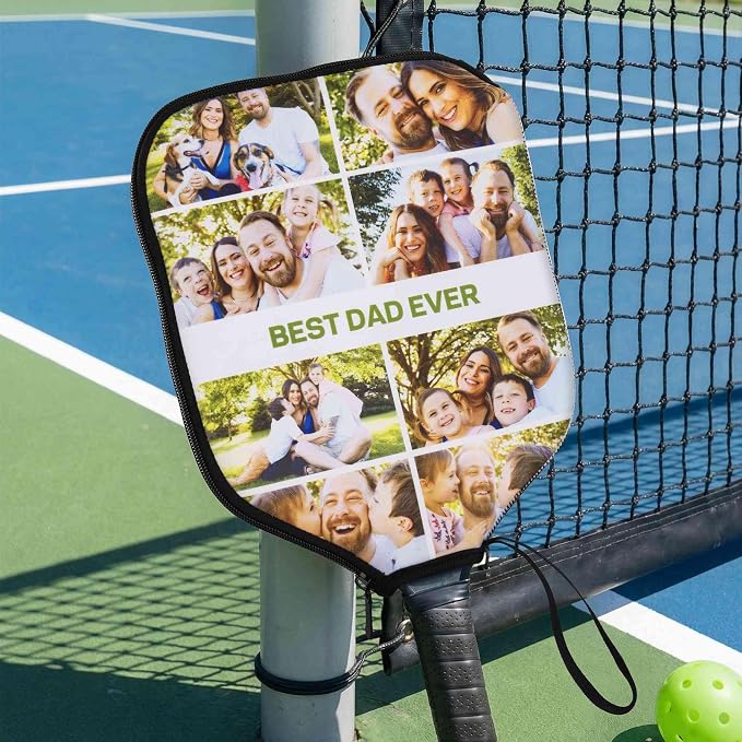 Getname Necklace Personalized Pickleball Paddle Cover with Custom Photo Collage and Text - Protective Pickleball Paddle Case with Zipper for Pickleball Racket for Husband Dad Grandpa Men Gifts