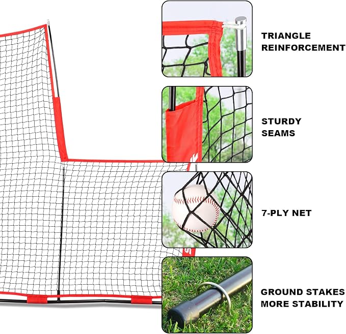 Baseball & Softball Portable Practice Batting Screen, 7-FT I-Screen or L-Screen Pitching Net for Pitcher Protection with Carry Bag and Ground Stakes