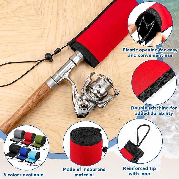 Outus Neoprene Fishing Rod Sleeves, 2.5MM Thick Tangle-Free Covers, Protective Sock for Spinning Casting Rods, Travel Storage
