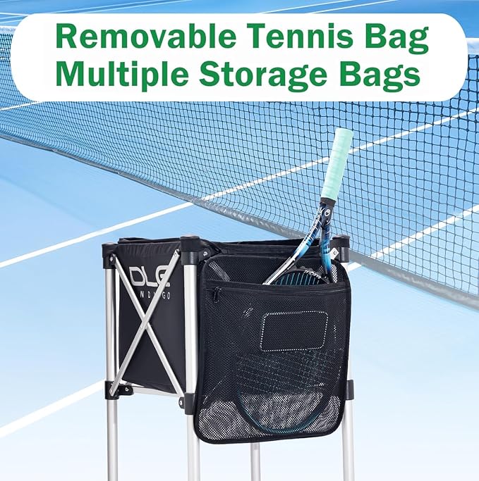 Tennis Ball Hopper Ball Cart, Can Hold 165 Balls Tennis Basket, Foldable and Disassembled Comes Pickleball Hopper with Storage Bag,Suitable for Tennis/Pickleball/Baseball/Softball