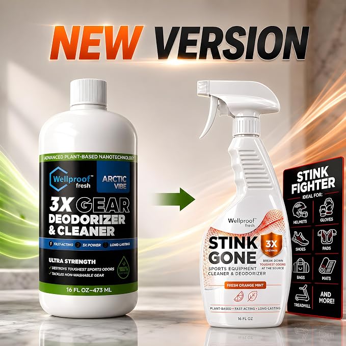 Stink Gone 2-in-1 Sports Equipment Cleaner & Odor Eliminator - Extra Strength with 3X Enzymes | For Boxing, Hockey, Football, Baseball, MMA, Gym, Athletic Gear & More, 16oz (473mL)