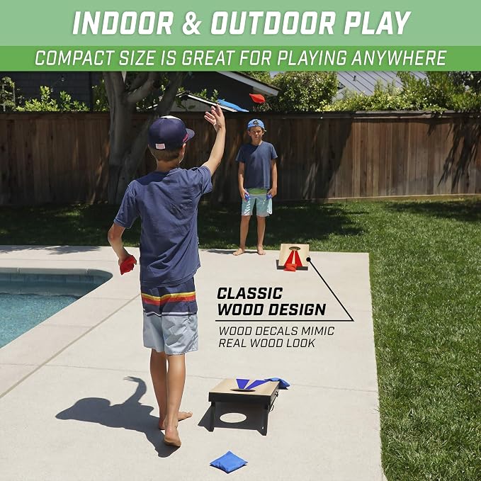 GoSports 2 ft x 1 ft Portable Size Cornhole Set - Ready To Play with 6 Bean Bags and 2 Conrhole Boards - Great for Indoor, Outdoor, Family Events, Game Nights, and Backyard Play