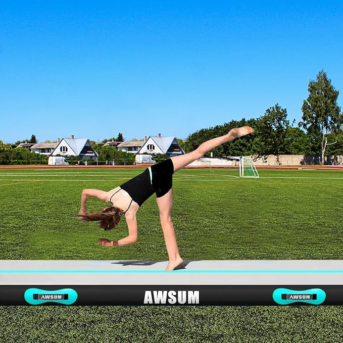 AWSUM Inflatable Gymnastics Mat 10ft/13ft/16ft/20ft/23ft Training mat 4/8 inches Thick tumbling mat with Electric Pump for Home/Gym/Outdoor