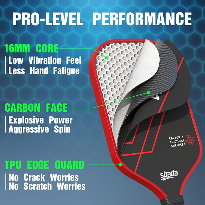 Pickleball Paddles Set of 2 - Graphite Carbon Fiber Pickleball Set with 16mm, Lightweight T700 Pickle Ball Rackets 2 Pack with 4 Outdoor Balls and 1 Bag