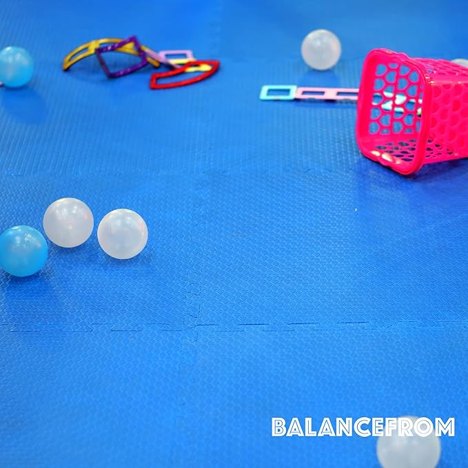 BalanceFrom Puzzle Exercise Mat 1/2" Thick, EVA Interlocking Foam Floor Tiles for Home Gym, Mat for Home Workout Equipment, Floor Padding for Kids, Blue, 24 in x 24 in x 1/2 in, 48 Sq Ft - 12 Tiles