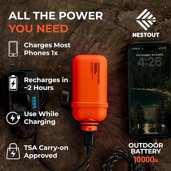 ELECOM NESTOUT Rugged Power Bank, 10000mAh Outdoor Battery Charger, 20W USB-C Fast Charging PD, Waterproof IP67, Durable Shockproof, Battery Pack for iPhone Hiking Travel Camping (Orange, 10000mAh)