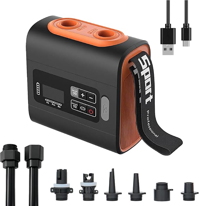 HotMax Electric Paddle Board Pump, Rechargeable 22PSI High Pressure SUP Pump, Intelligent Dual Stage Inflation & Deflation, Auto-Off for Stand Up Paddle Boards, Surfing Kite, Tent, Boat