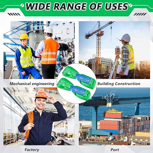 Fabbay 4 Pcs 3.3 Feet Heavy Duty Polyester Endless Loop Round Lift Slings Lifting Straps for Hoist Towing Moving Furniture Rigging Equipment, 5300 lb Vertical 4200 lb Choker 10600 Lbs Basket(Green)