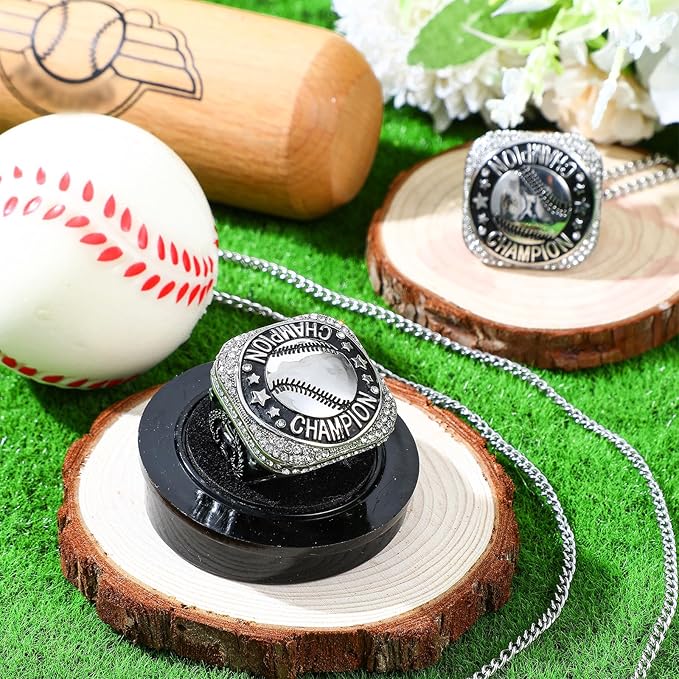 Highergo 10 Pcs Basketball Softball Baseball MVP Dancer Champion Trophy Ring with Display Stand Star Football Soccer Volleyball Golf Cheerleading Bowling Track Field