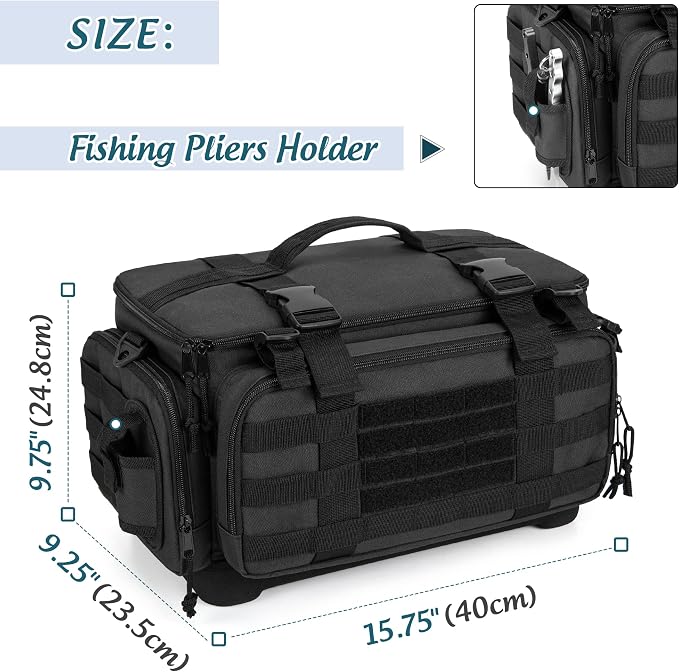 DSLEAF Waterproof Tackle Box Bag with Rod Holder, Soft Fishing Tackle Storage Bag with Non-Slip Base for Saltwater or Freshwater Fishing (Patent Design), Only Bag