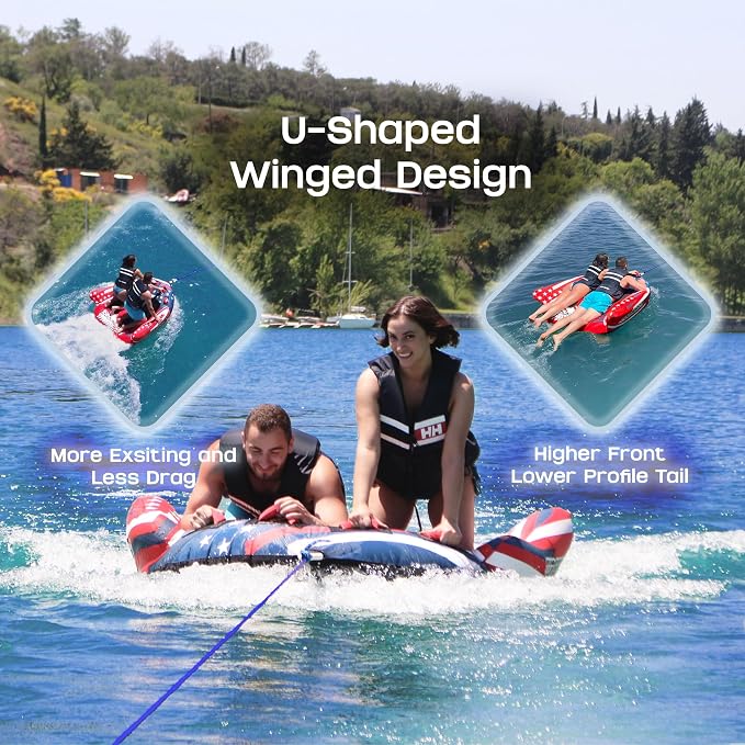 ZOOMBROS Towable Tubes for Boating 2-3 Person, Water Tubes for Boats to Pull, Safety Inflatable Boat Tubes and Towables, Water Sport Towables with Drainage, Quick Connector and Wings