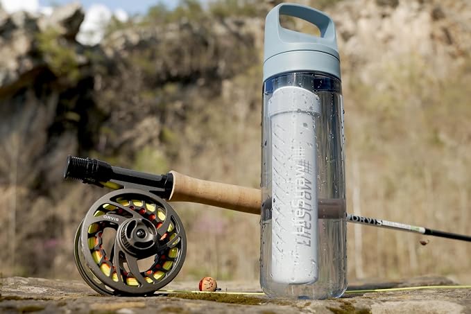LifeStraw Go Series – BPA-Free Water Filter Bottle for Travel and Everyday use removes Bacteria, parasites and microplastics, Improves Taste, 22oz Icelandic Blue