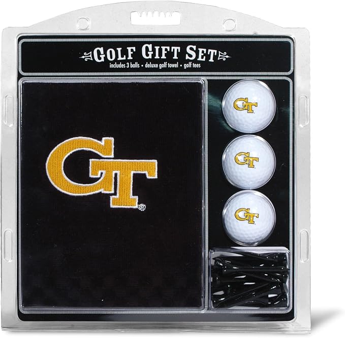 Team Golf NCAA Gift Set Embroidered Golf Towel, 3 Golf Balls, and 14 Golf Tees 2-3/4" Regulation, Tri-Fold Towel 16" x 22" & 100% Cotton