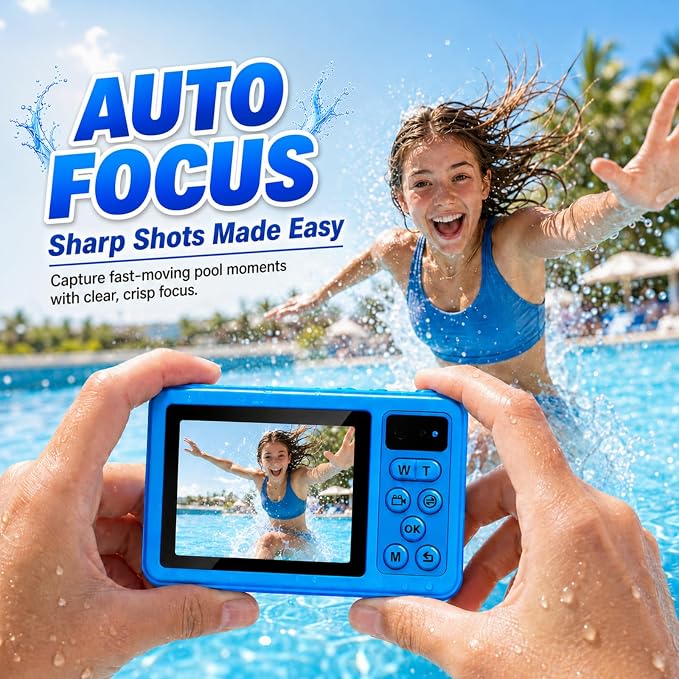 Maxmango D70 4K Underwater Digital Camera - 48MP 10FT Waterproof Camera for Snorkeling - Dual Screen Selfie Compact Floatable Camera with 16GB Card - Point and Shoot Digital Cam 1200mAh Battery -Blue