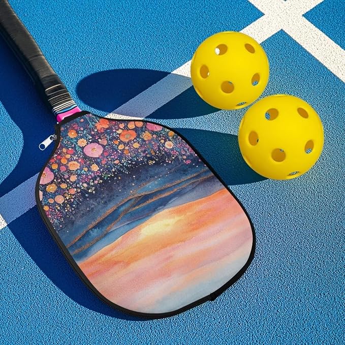 Pickleball Paddle Cover Floral 2 Pieces Pickle Ball Case Portable Pickleball Racket Carry Sleeve with Zipper Universal Paddle Storage Bag Pickleball Paddle Covers Fits Most Paddles