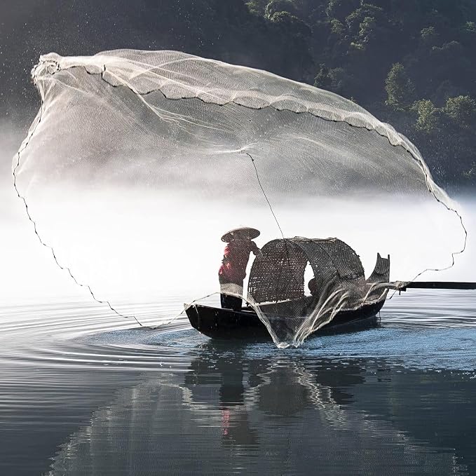 Lawaia Cast Net with Lead Sinkers Fishing Throw Nets Hand Castnet Shrimp Bait Traps 1/2 inch Mesh for Freshwater Saltwater with 3ft/4ft/5ft/ 6ft/ 7ft/ 8ft/ 9ft/ 10ft/ 11ft/ 12ft Radius