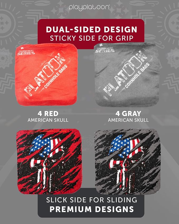Play Platoon Pro Cornhole Bags Set of 8 - Professional Dual Sided Slick and Sticky Side Competition Corn Hole Bags - Tournament Series