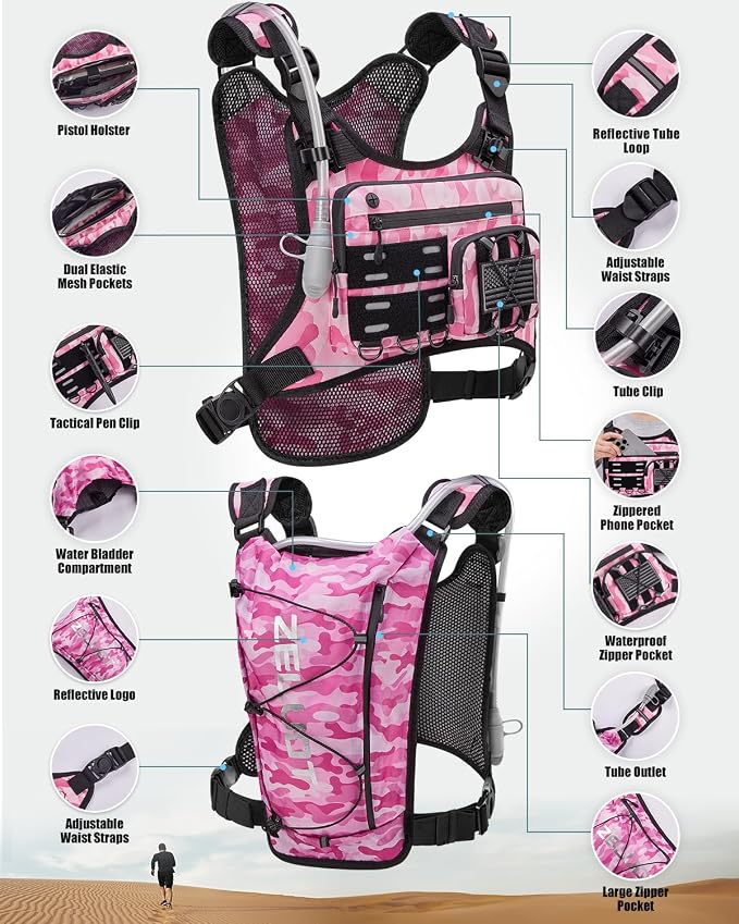Zelvot Running Vest with 2L Water Bladder, Hydration Backpack, U.S. Design Patent, Lightweight Hydration Pack with Gear Holder, Reflective Chest Pack for Men Women for Marathon