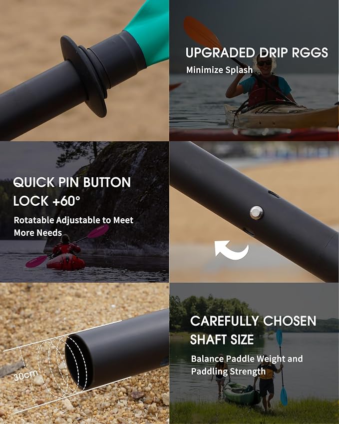 Kayak Paddles Aluminum Shaft Paddle with Nylon Blades, Floating Adjustable Kayaking Oars, 3 Piece, 220-240cm/86-94 Inches,Black/Rose/Teal