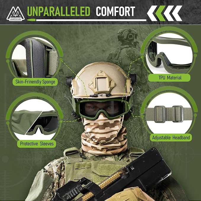 Airsoft Goggles Anti Fog with ANSI Z87.1 Certified, Safety Goggles Impact Resistant, Tactical Shooting Glasses