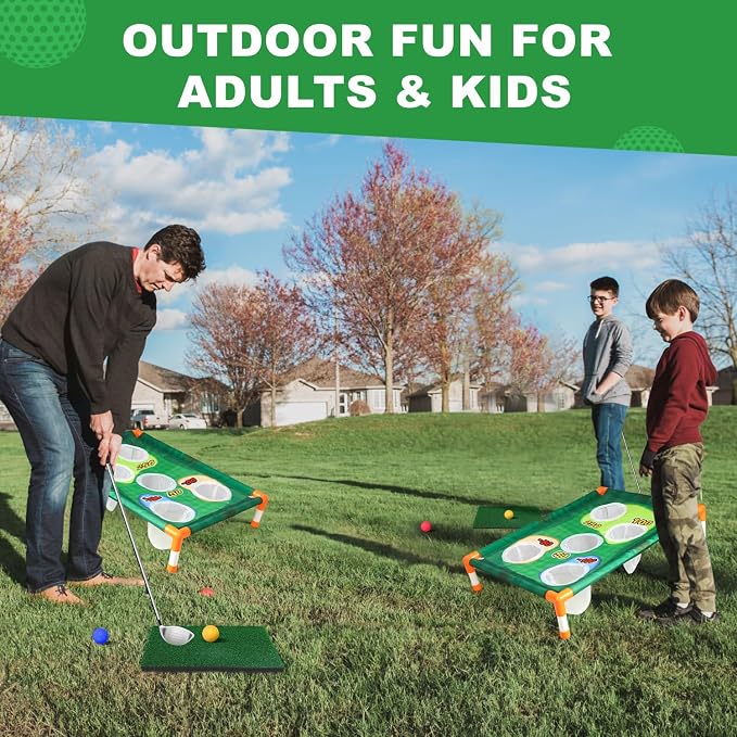 TOY Life Golf Cornhole Game Golf Corn Hole Set Chipping Golf Game Adults Kids Backyard Golf Game Golf Yard Corn Hole Game Golf Training Equipment Chipping Outdoor Indoor Golf (NO Club Included)