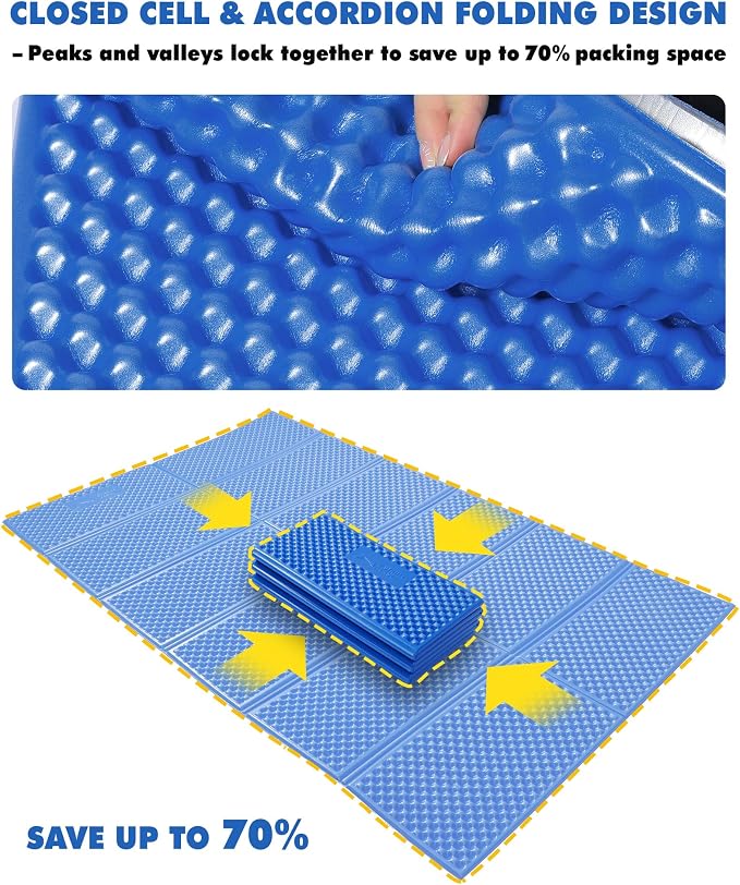 Camping Foam Sleeping Pad Lightweight Closed Cell Folding Camping Mat Moisture-Proof Camping Mattress Portable for Outdoor Hiking Mountaineering Blue
