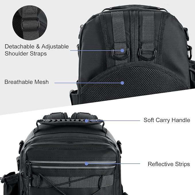 MoKo Fishing Backpack Sling Bag with Rod & Gear Holder, Nylon Waterproof Fishing Tackle Storage Bag for Fishing