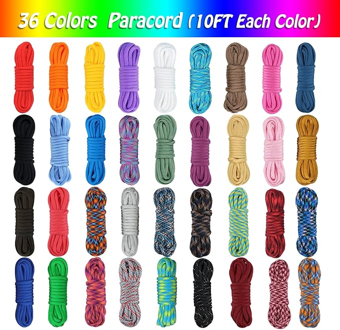Paracord Combo Kit - 36 Colors, Multifunction Ropes & Accessories for Crafts