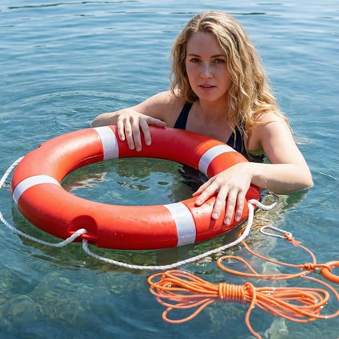 Life Ring Buoy w/ 98.4 FT Floating Rope, Boat & Pool Safety Throw Ring | 23" & 28" Boat Safety, 3.3 lb & 5.5 lb Throwable Flotation Device, HDPE UV-Resistant Boat Safety for Dock & Pool Lake Rescue
