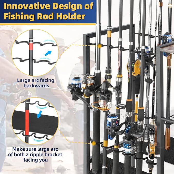 Olakee Fishing Rod Holders, Rolling Fishing Rod Rack for Garage & Boat, Tackle Box & Reel Holder Cart, Easy Assembly Fishing Gear Management System, Ideal Birthday Gift for Men Dad Anglers