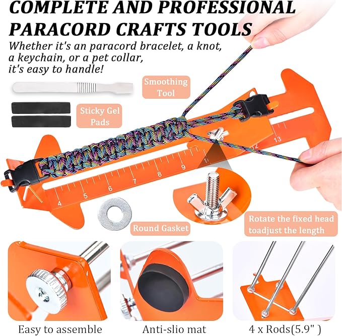 WEREWOLVES Paracord Bracelet Jig Kit - 4MM, 3MM, 2MM Parachute Combo Kit, 10FT Rope Complete Accessories and Paracord Jig Bracelet Maker (Nature, 10FT-35 Color)