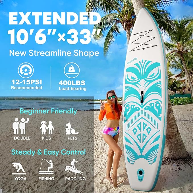 Inflatable Paddle Board,Stand Up Paddle Board Set, Extra Wide SUP Board with Removable Fin, Floating Paddle, Hand Pump, Waterproof Phone Pouch,Traveling Board