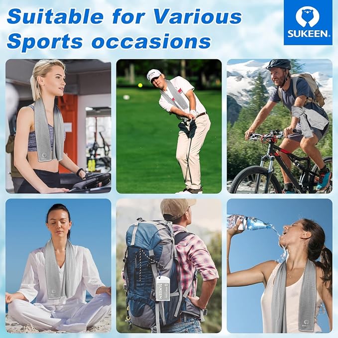 Sukeen Cooling Towel 20 Pack (40"x12") Ice Towel,Bulk Breathable Chilly Twoles,Microfiber Towel for Neck Face for Yoga,Sport,Running,Gym,Workout,Camping,Fitness,Travel & More Activities, Gray