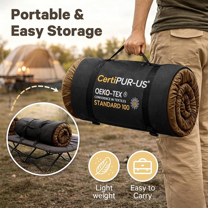 CYMULA Camping Cot Pad 2 Inch Memory Foam, Camping Pad for Folding Cot and Foldable Cot, Portable Roll Up Camp Gear for Car Camping Travel Tent, Non-Slip Waterproof Bottom, Removable Cover, Pad Only