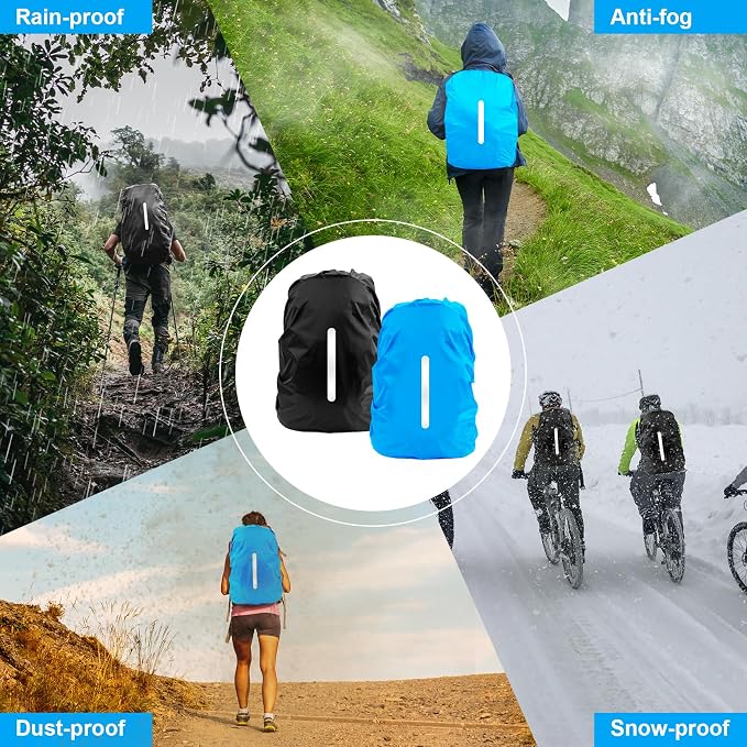 LAMA 2 Pack Waterproof Rain Cover for Backpack, Reflective Rucksack Rain Cover for Anti-Dust/Anti-Theft/Bicycling/Hiking/Camping/Traveling, S Size (for 18L-25L Backpack), 1 Pcs Black + 1 Pcs Blue