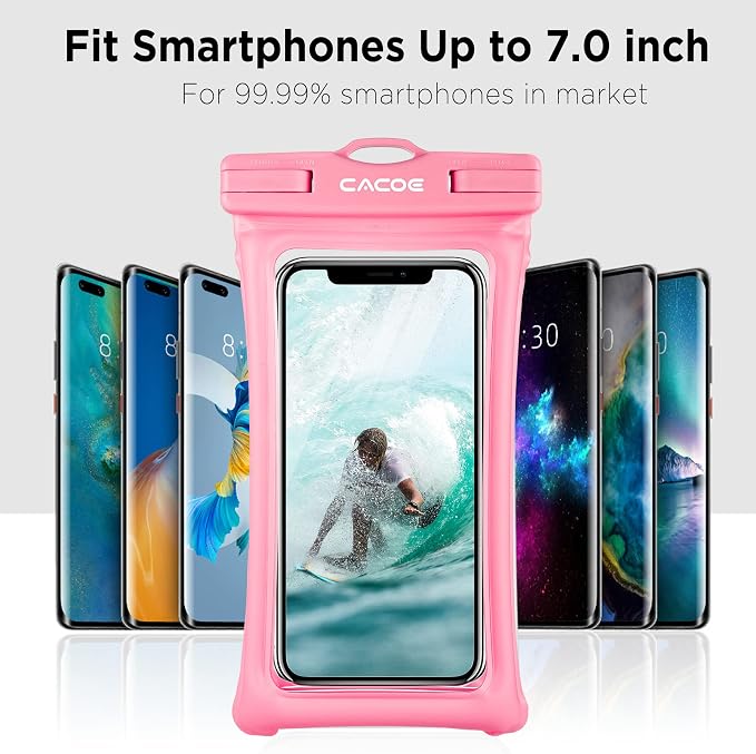 CACOE [Floatable] Floating Universal Waterproof Phone Case 2 Pack-Up to 7.0",Phone Pouch with Adjustable Neck Lanyard,IPX8 Cellphone Dry Bags for Vacation Water Activities（Black+Pink）