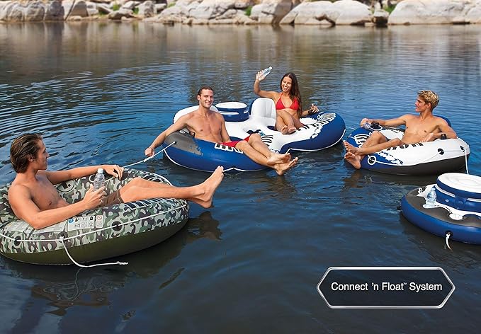 Intex River Run II Inflatable 2 Person Pool Tube Float (2 Pack) w/Cooler Floats