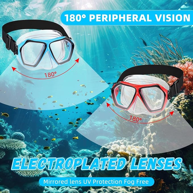 Fabbay 6 Pcs Adult Youth Swim Goggles with Nose Cover Elastic Strap Anti Fog Waterproof Snorkel Wide View Diving Swim Mask