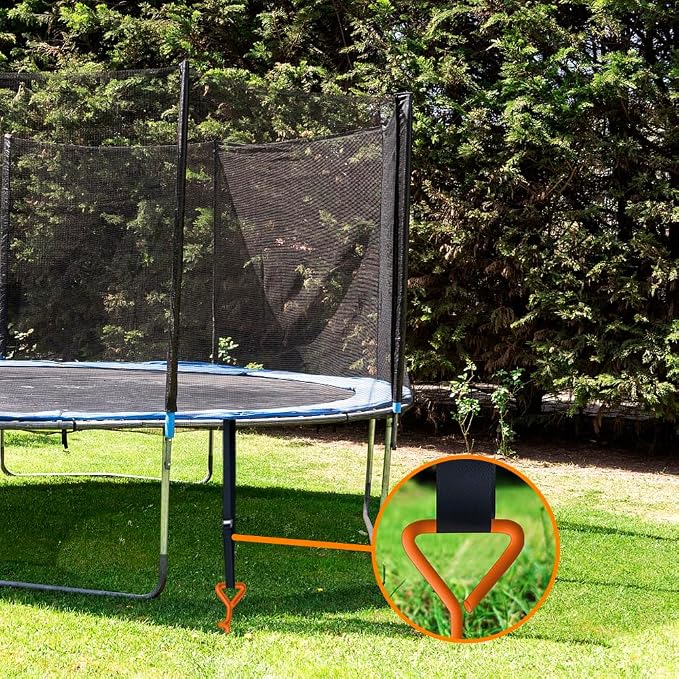 EURMAX USA 4-Pack Windproof Trampoline Stakes Anchor Kit-Steel Corkscrew Anchor,Heavy Duty Tie Down Kit with T-Hook&Reinforced Safety Straps,Secure Weatherproof Protection for Trampoline,Tent&Playset